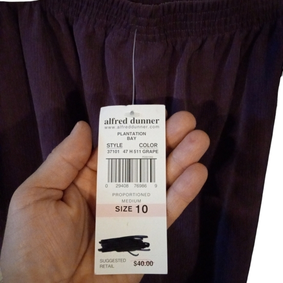 Purple Pull On Pants Alfred Dunner Pockets Straight Leg Textured Soft NWT 10 - Picture 8 of 9